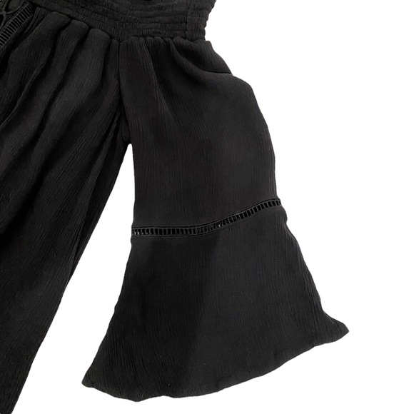 Mossimo Black Off Shoulder Open Embroidery Bell Sleeve Dress, Size Small - Picture 4 of 14